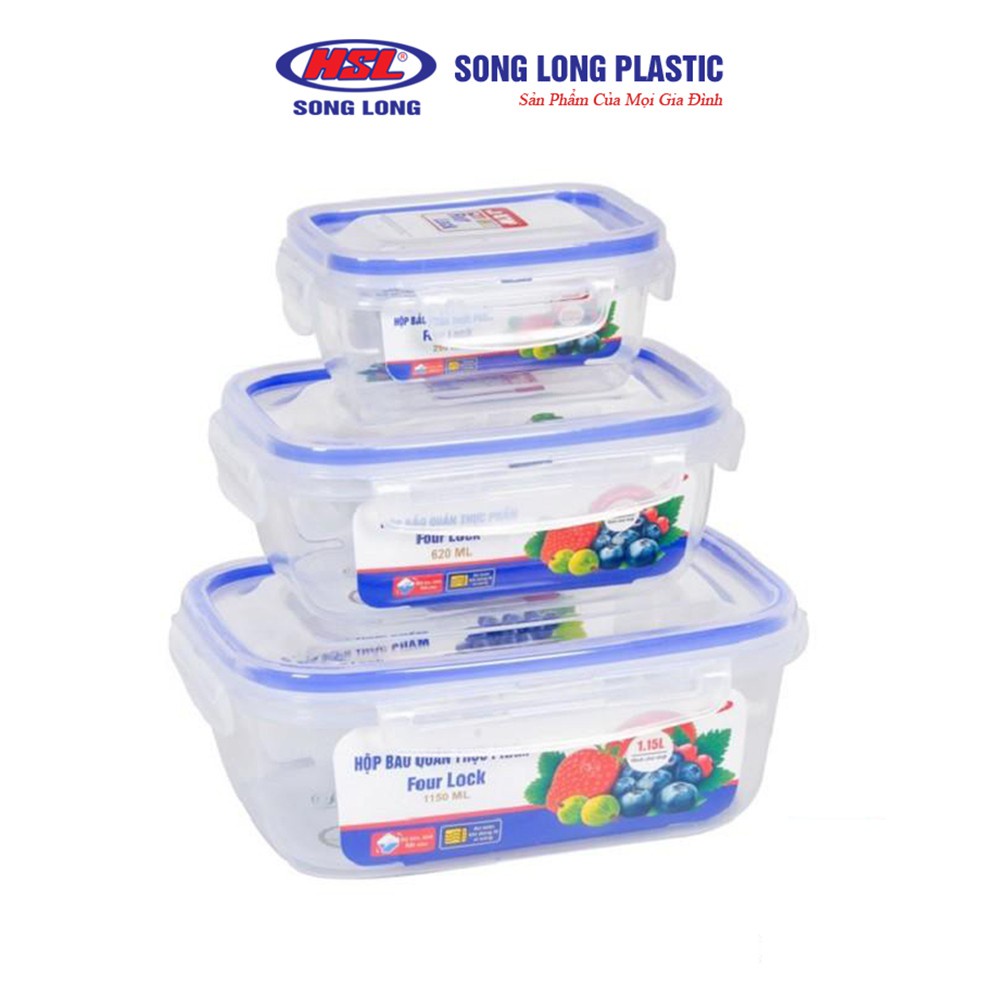 Bộ 3 Hộp nhựa Đựng ,bảo quản Thực Phẩm Four Lock Song Long 2508
