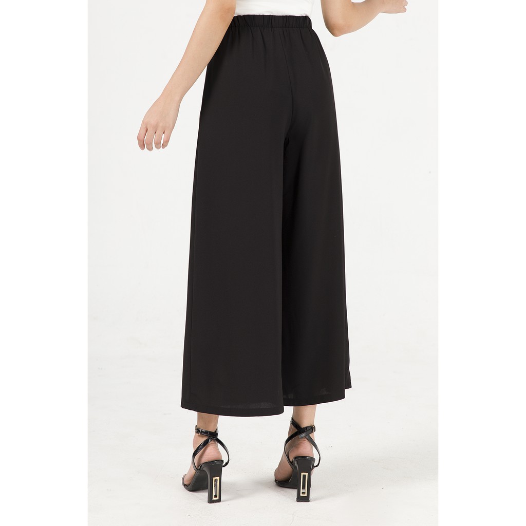 Quần ống rộng, cạp chun VIEN TRAN O64W20Q001 (Đen)