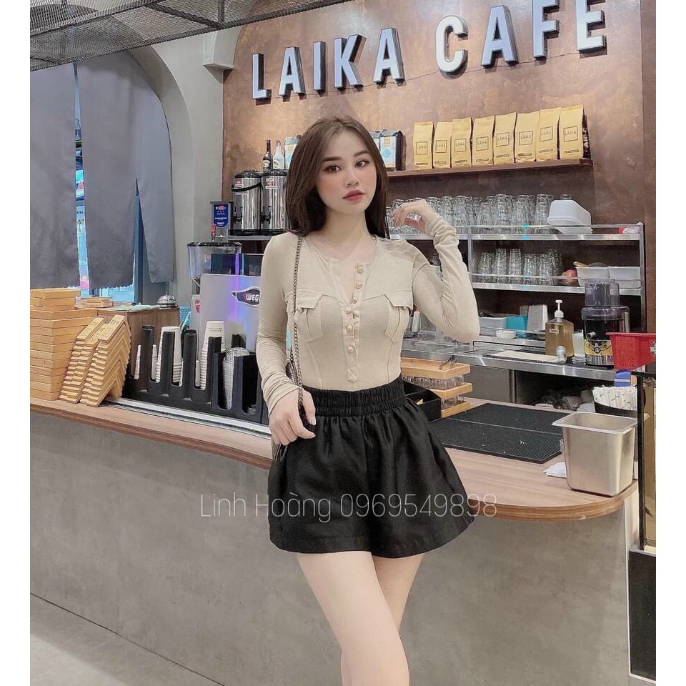 Áo len đính cúc 2 túi trước hàng quảng châu