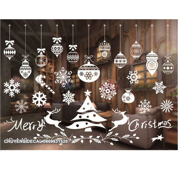 Decal Trang Trí Noel Hai Mặt Hít Tĩnh Điện Không Dơ Kính- Rèm Bắc Âu Trắng Phong Cách