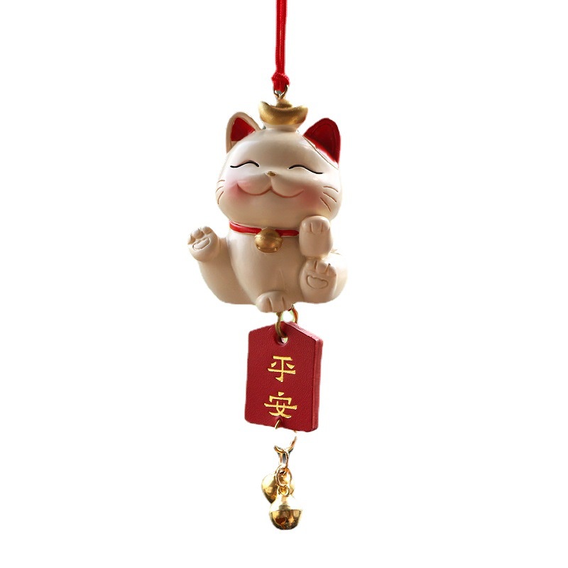 Dây Treo Thẻ Cầu Nguyện Hình Mèo May Mắn Trang Trí Gương Chiếu Hậu Xe Hơi