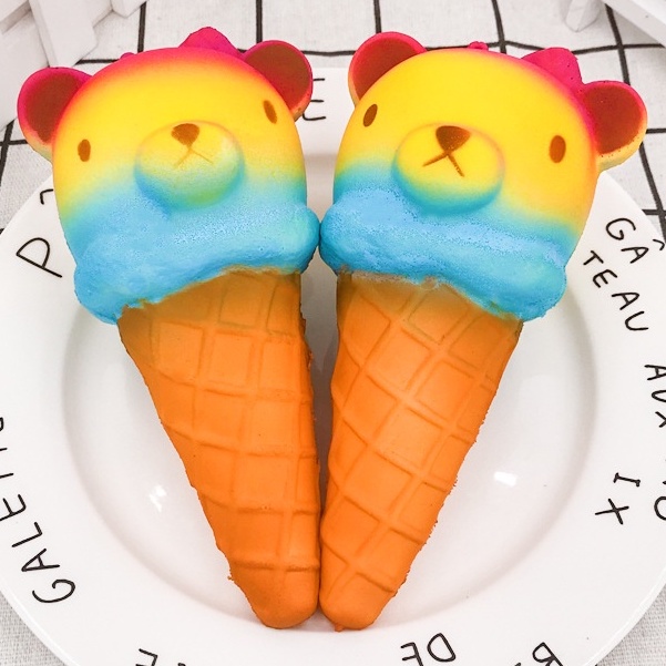 Squishy Lớn JUMBO Hình kem ốc quế mặt gấu trúc ngũ sắc cầu vồng Đồ Chơi Xốp Giảm Stress Hình mềm mịn dễ Thương đàn hồi C
