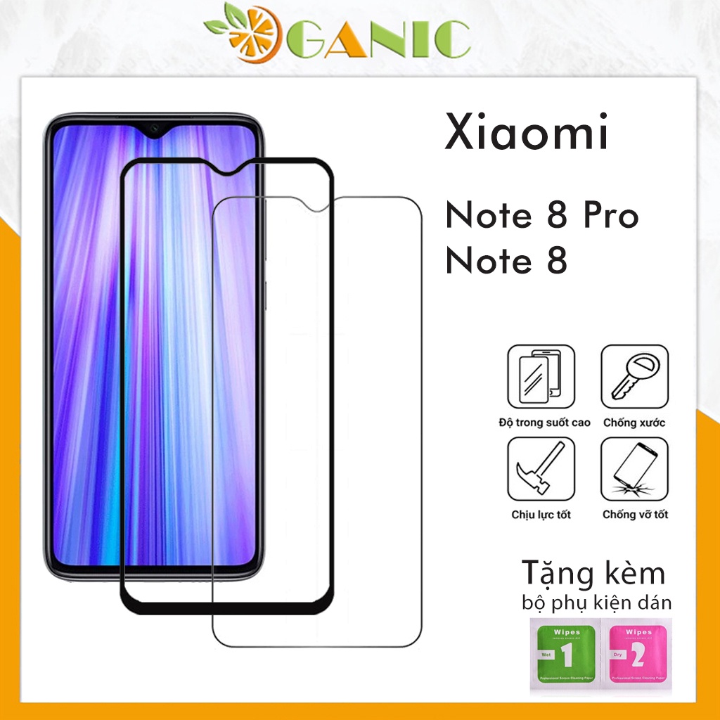 Kính Cường Lực Xiaomi Redmi Note 8 Note 8 Pro Kính Trong Suốt Full Màn Hình Độ Cứng 9H+ Tặng Kèm Khăn Lau