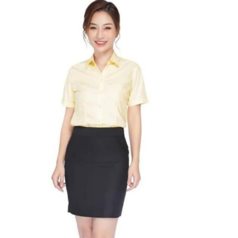 Áo sơ mi nữ Thái Hòa màu vàng trơn mã 047