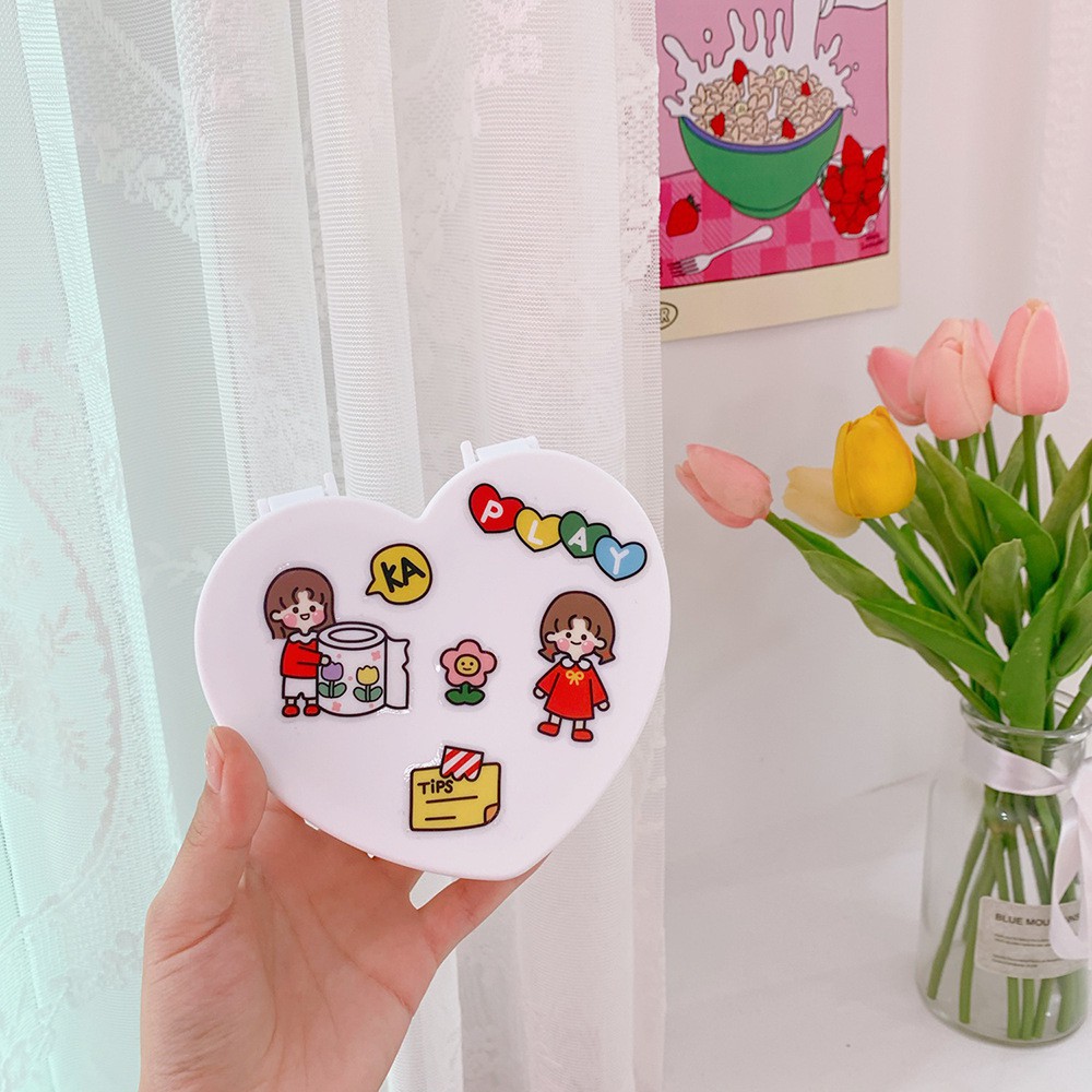 Hộp Đựng Trang Sức, Mỹ Phẩm, Phụ Kiện 2 Ngăn Có Gương Hình Trái Tim (trơn k sticker)