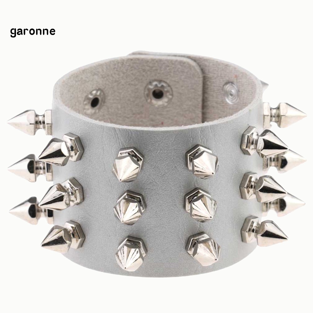 GAR Night Club Punk Men Women Rivet Studded Wide Cuff Faux Leather Bangle Bracelet