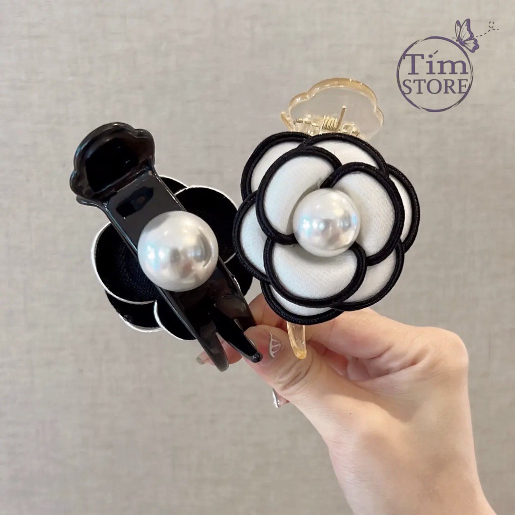 Kẹp tóc càng cua hoa hồng vải ngọc trai nhân tạo TIMSTORE phu kiện thời trang phong cách hàn