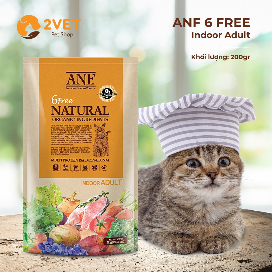 Đồ Ăn Hữu Cơ Cho Mèo ANF 6 Free Cat Natural Indoor Kitten - Adult - Hạt Cho Mèo Con - Mèo Trưởng Thành - Túi 200G