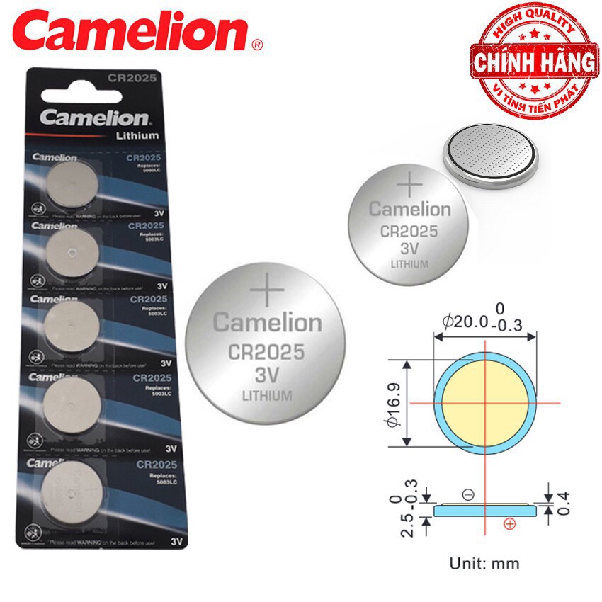Pin CR2025 Camelion 3V Lithium vỉ 5 viên