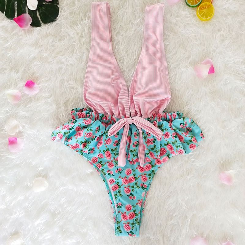 Xiangbao Bikini Một Mảnh Cổ Chữ V Khoét Sâu In Họa Tiết Hoa Gợi Cảm Cho Nữ