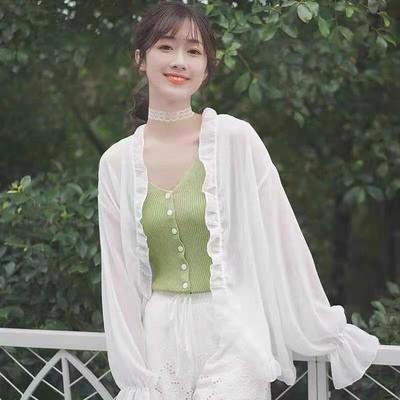 Áo Cardigan Voan Mỏng Nhẹ Nhún Bèo Xinh Xắn Hàng Quảng Châu A02 Kèm Ảnh Thật | BigBuy360 - bigbuy360.vn