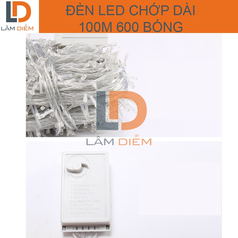 Đèn led dài 100m 600 bóng chớp nháy nhiều chế độ trang trí