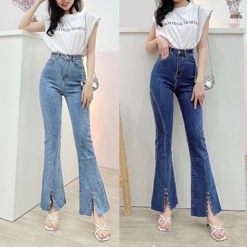 Quần jean ống loe xẻ gấu đính cườm_kèm video tự quay | BigBuy360 - bigbuy360.vn