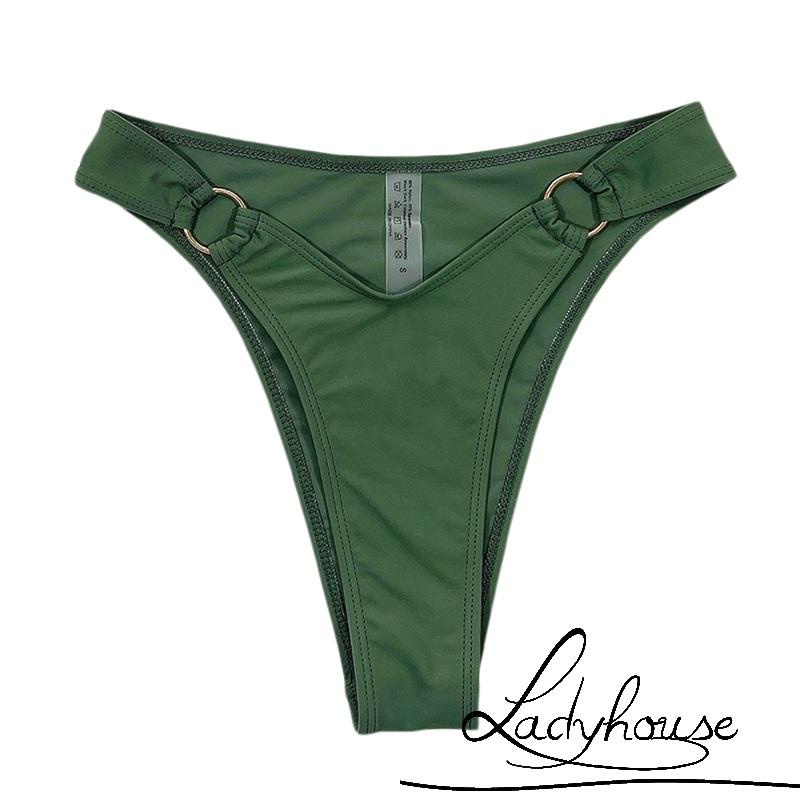 LD-Women Bikini Two Piece Set, Wide Shoulder Straps Patchwork Tops Bra High Waist Swimwear Buckle Pantie