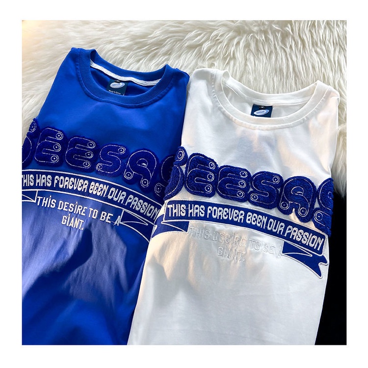 Áo Thun Tay Ngắn 100% Cotton Nguyên Chất Thêu Chữ Phong Cách Đường Phố Dành Cho Nam Nữ