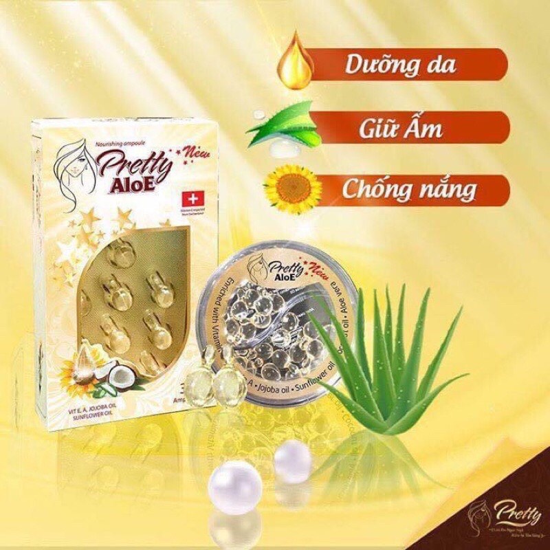 (CHÍNH HÃNG) Viên Vitamin E Bôi Dưỡng Trắng Da Pretty Aloe - Vitamin E, Tinh Dầu Jojoba, Lô Hội Dưỡng Ẩm - Hộp 30 Viên