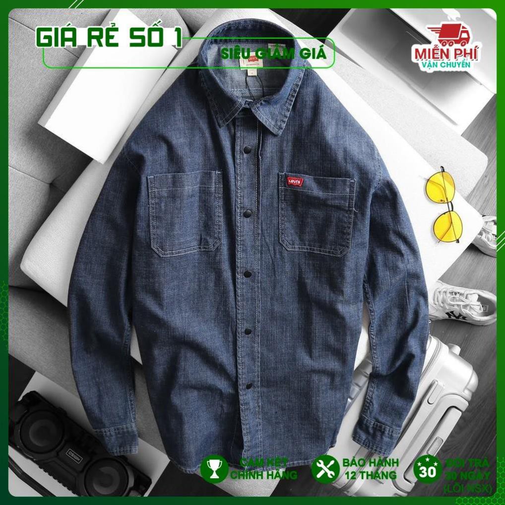 Áo sơ mi jeans nam co giãn chính hãng, Chất dennim hàng hiệu cao cấp, Sản xuất tại Cambodia
