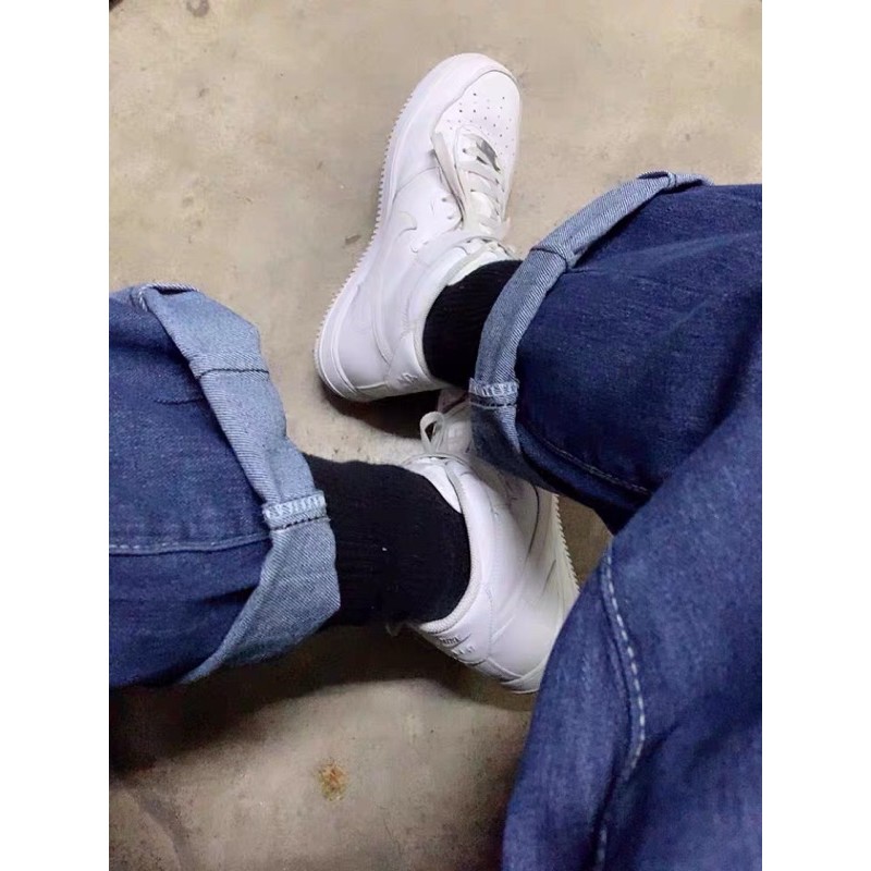 Quần bò jeans ống rộng chiết gấu oversize xanh đậm Ulzzang hip hop siêu chất ❤️