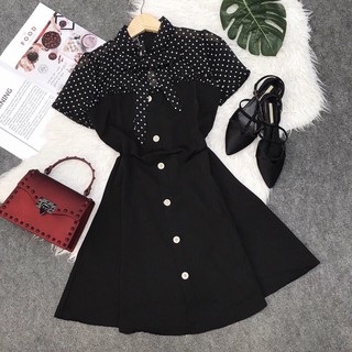 Đầm kate lụa kiểu thiết kế phối bi cực xinh