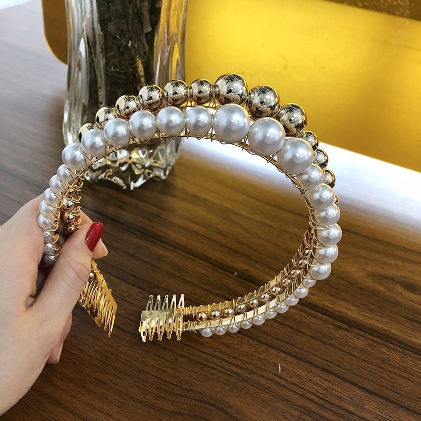 Băng đô cài tóc phối ngọc trai giả thời trang cho nữ