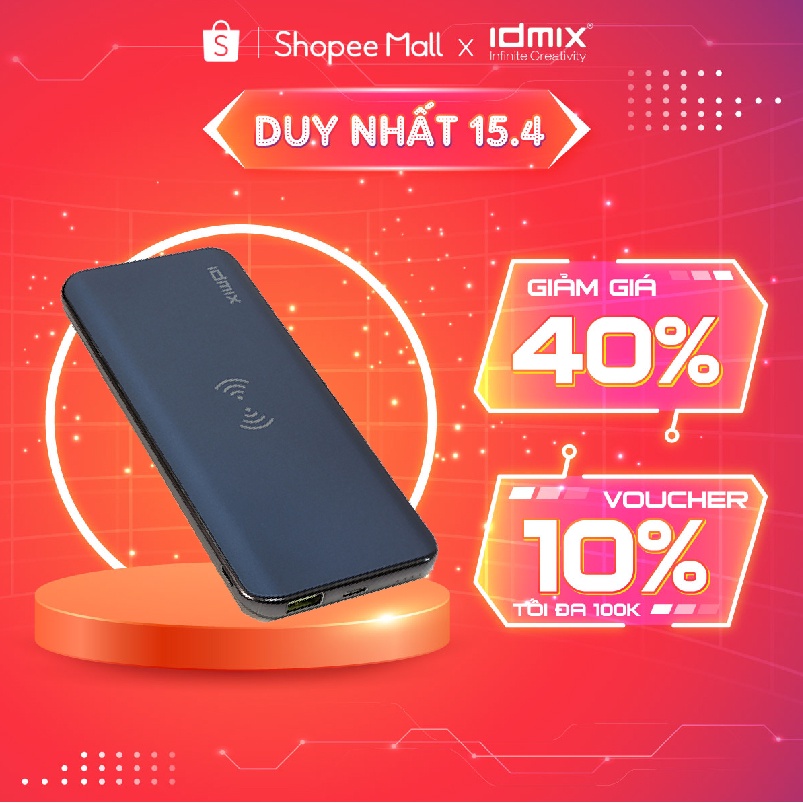 Pin sạc không dây IDMIX QC 3.0 – dung lượng 8.000 mAh, thiết kế mỏng nhẹ, nhiều cổng kết nối, bảo hành 12 tháng