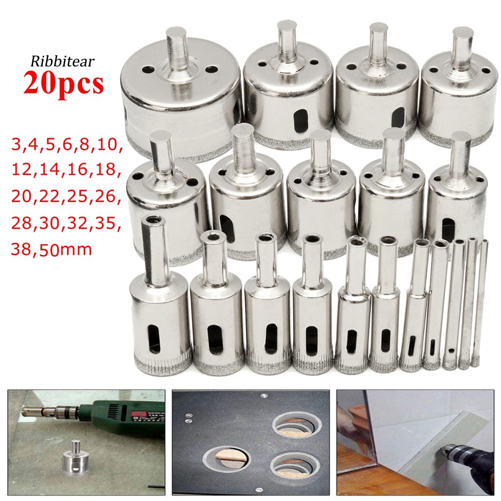 Bộ 20 Mũi Khoan Kính Đá Hoa Cương 3-50mm Chất Lượng Cao