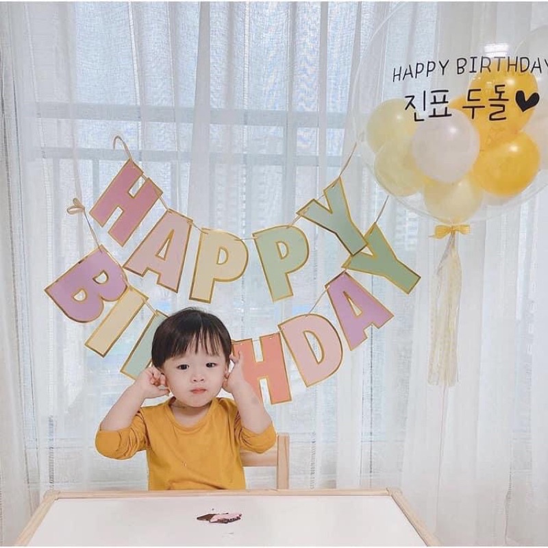 Dây chữ Happy Birthday sinh nhật Hàn Quốc màu pastel đa màu cầu vồng