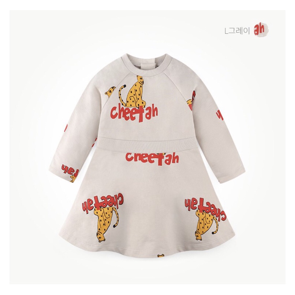 Váy nỉ da cá bé gái chun eo họa tiết Cheetah MM. HA2462