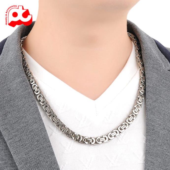 Dây chuyền nam thép không gỉ titan cao cấp đẹp sang trọng ziczac dẹp PT JEWELRY kích cỡ 8mm màu trắng PTDCNA23