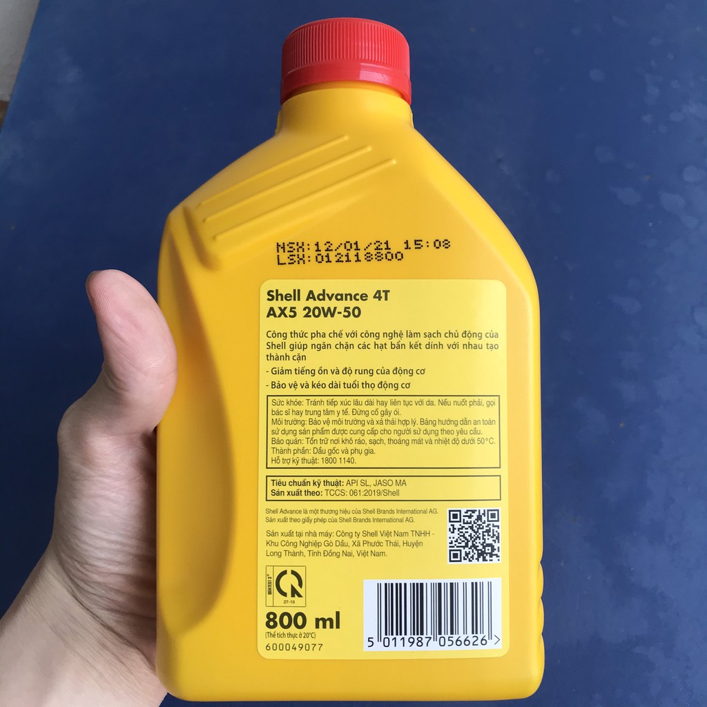 Dầu nhớt Shell Advance 4T AX5 20w50 cho xe máy 4 thì cao cấp 800ml