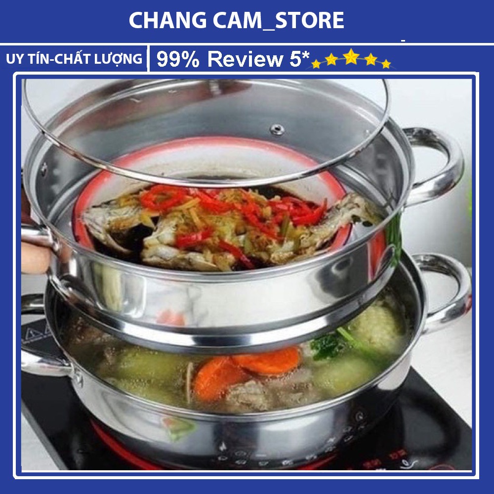 Bộ nồi hấp inox đa năng cao cấp  2 tầng size 28, có tay cầm vô cùng tiện lợi