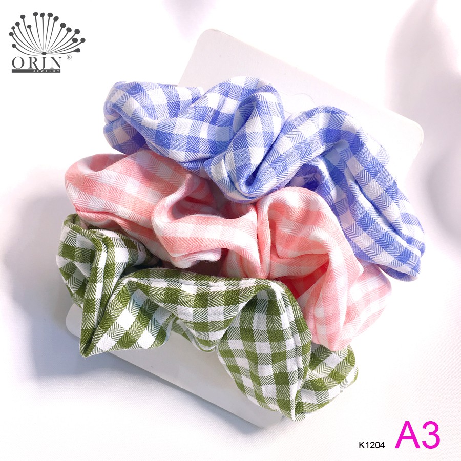 Set 3 dây buộc tóc, cột tóc vải scrunchies caro thời trang Orin K1204