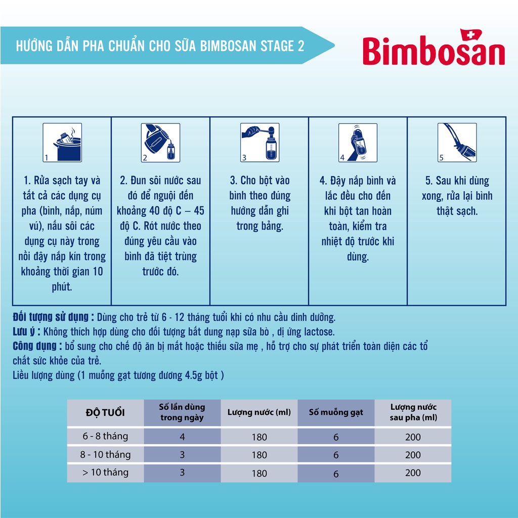 Sữa bột sinh học Bimbosan số 2 nhập khẩu Thụy Sĩ 800g