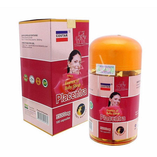 Viên uống Nhau thai cừu Costar Placentra 35000mg làm đẹp da, chống lão hóa, Hộp 100 viên ( CÓ TEM CHỐNG HÀNG GIẢ)