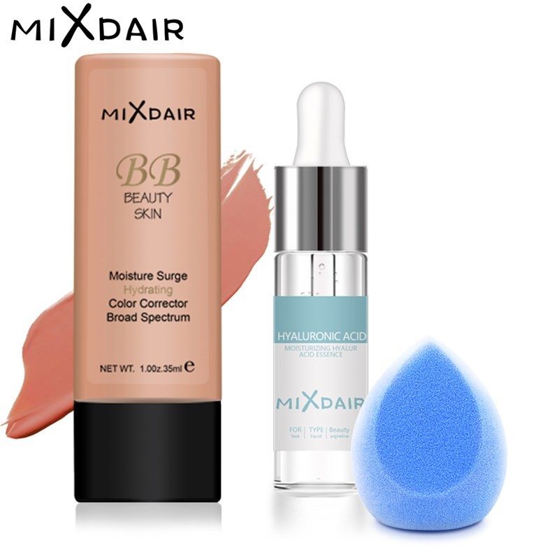 Bộ 3 món kem nền dưỡng ẩm + serum chăm sóc da mặt + bông phấn trang điểm chất lượng cao MIXDAIR
