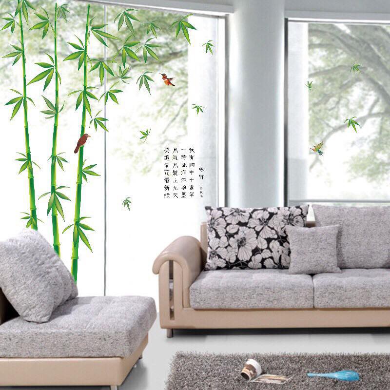 decal dán tường mẫu cây tre làng quê