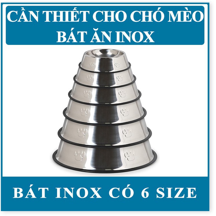 Bát / chén ăn inox chống lật dành cho chó mèo gồm 2 loại bát inox chó sơn màu và bát inox mèo không màu