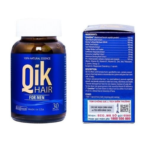 QIK HAIR - hỗ trợ giảm rụng tóc hiệu quả, giúp mọc tóc hiệu quả cho nam và nữ