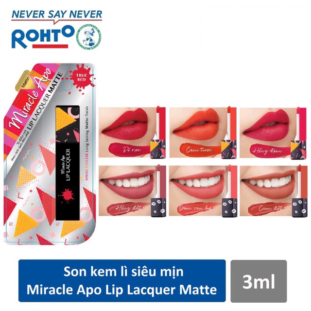 Son kem lì không vỏ -Lacquer Miracle apo lip Lacquer Matte màu: đỏ rực,hồng đậm,cam tươi,hồng đất,cam đất,cam san hô