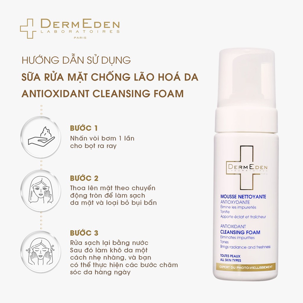 Sữa rửa mặt chống lão hoá da DERMEDEN AntiOxidant Cleansing Foam 150ml