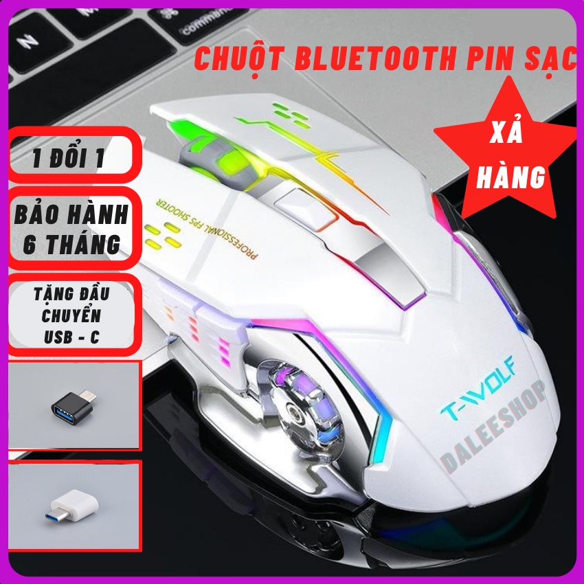 Chuột Không Dây Gaming Pin Sạc. Chuột Không Dây Máy Tính. Không Tiếng Bấm. Có Đèn Led 7 Màu, BH 6 THÁNG Daleeshop