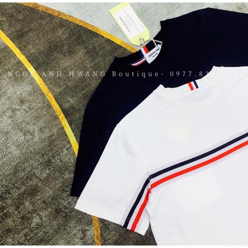 [NEW] Áo thun nữ vạch ngang lưng túi ngực unisex form rộng tay ngắn in hình cổ tròn