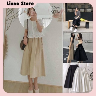 Chân váy xòe kaki 🍃 chân váy nữ dáng dài cạp chun co giãn ulzzang với 3 màu basic