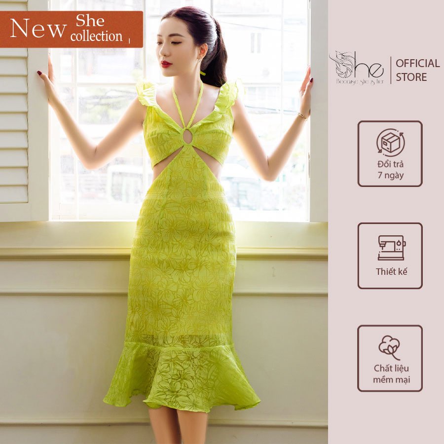 Đầm dự tiệc sexy sang trọng Because She Is Her váy hai dây thiết kế đuôi cá hở eo dáng ôm mặc hai kiểu cho nữ SDX154