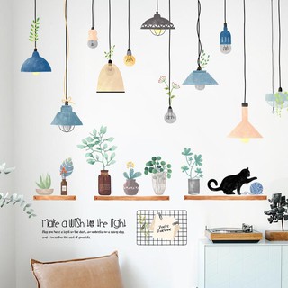 Decal dán tường Dây đèn thả và kệ cây