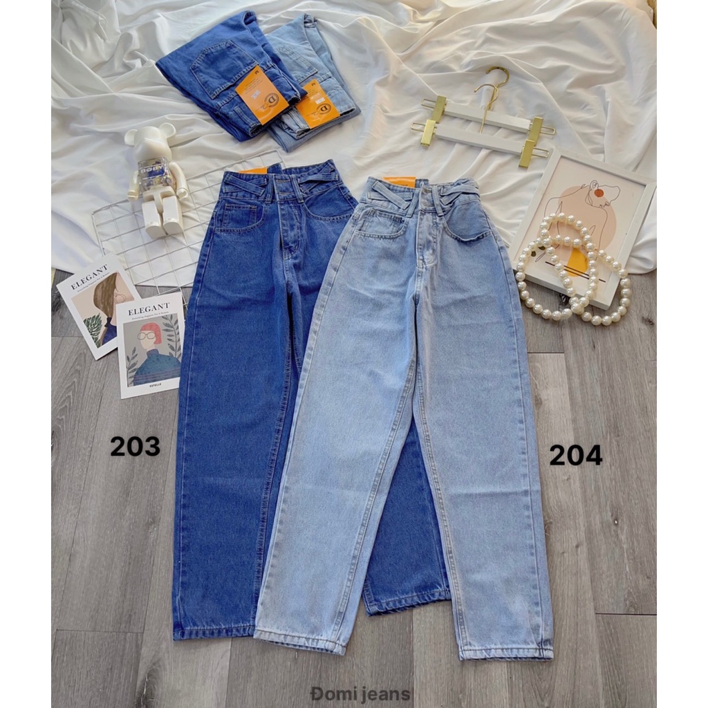 QUẦN BAGGY JEANS NỮ LƯNG CAO 2 NÚT CHÉO NHÂN LAI CUỐN MÀU XANH NHẠT VẢI DÀY DẶN MỀM MỊN CAO CẤP HADI