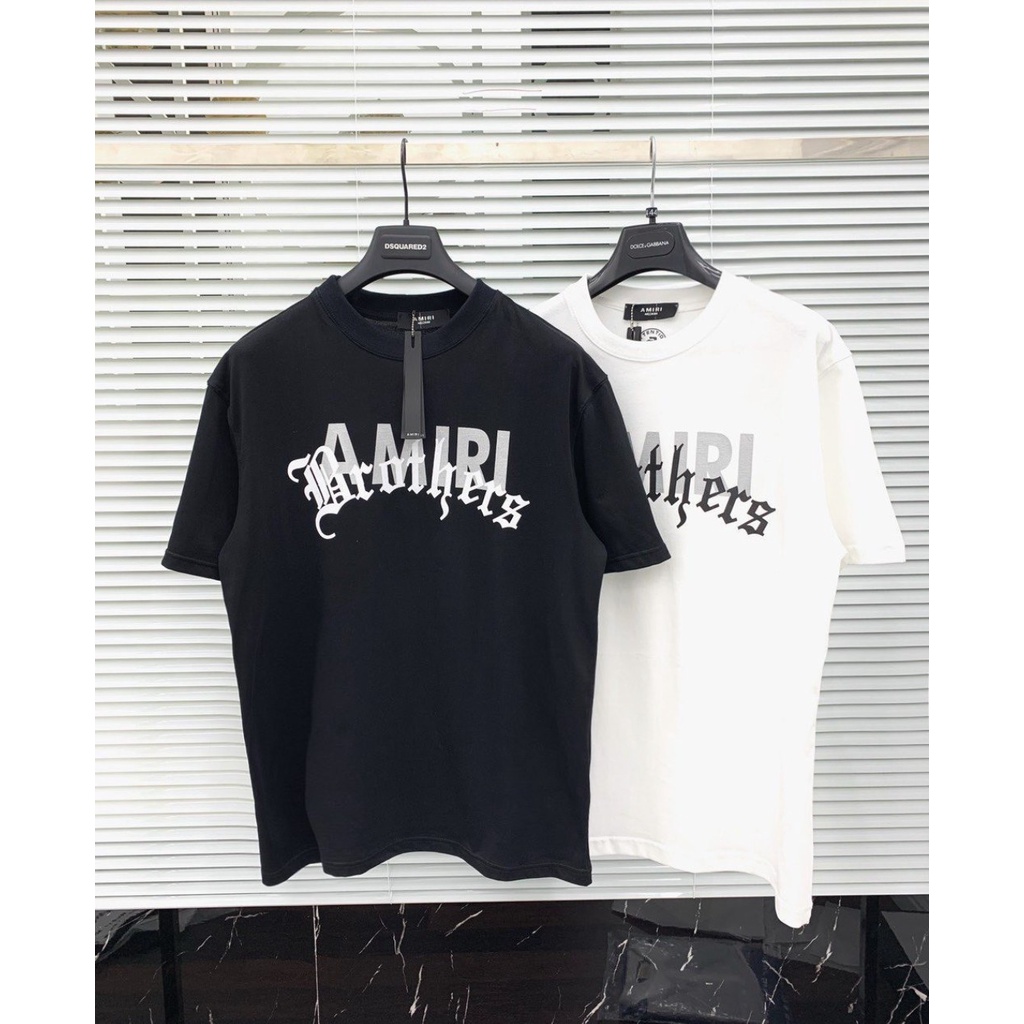 áo thun tin phối 3D chữ AMIRI bản lớn trước ngực phong cách đơn giản lịch sự, cototn dạo phố dã ngoại thoải mái hè