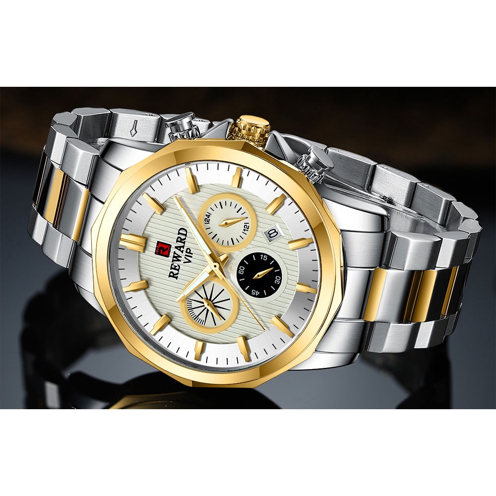 Đồng Hồ Quartz Hiển Thị Ngày Chất Liệu Thép Không Gỉ Chống Thấm Nước REWARD 81063