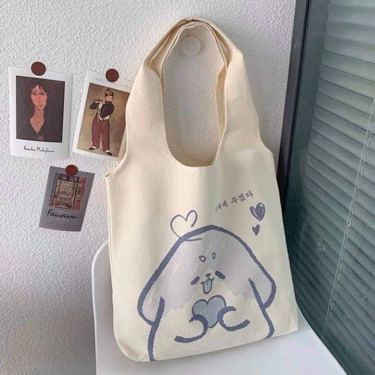 Túi quai tròn cún tim chữ Hàn HT0921