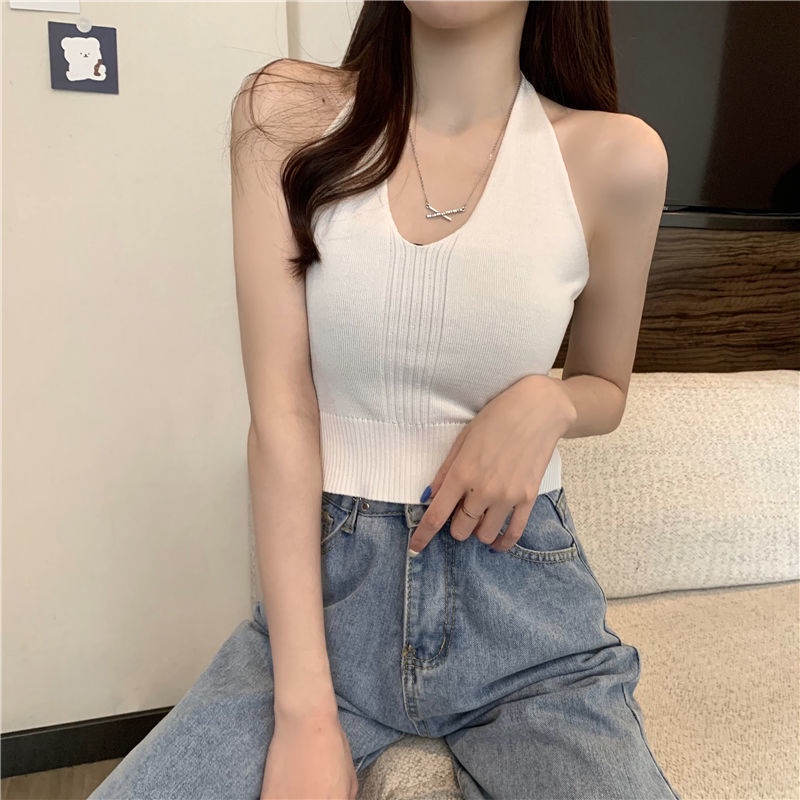 Áo Dệt Kim Không Tay Cổ Chữ V Thời Trang Mùa Hè Quyến Rũ Cho Nữ